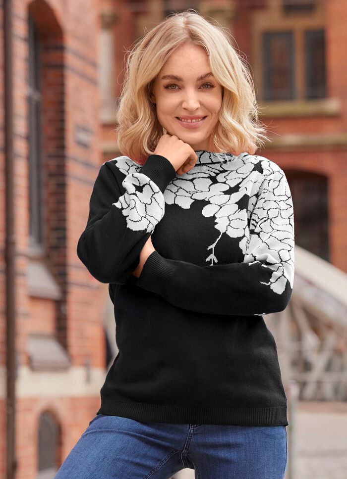 Trui met bloemenjacquardaccenten 