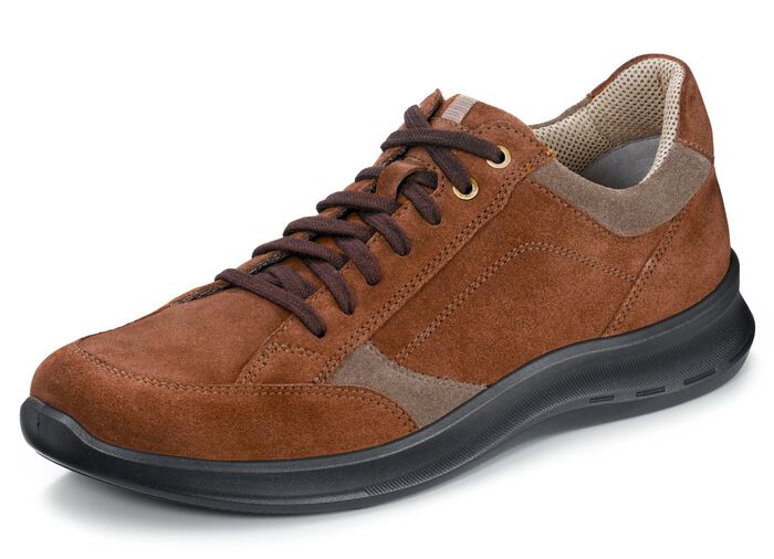 Veterschoen met moderne contrasterende inzetstukken COGNAC