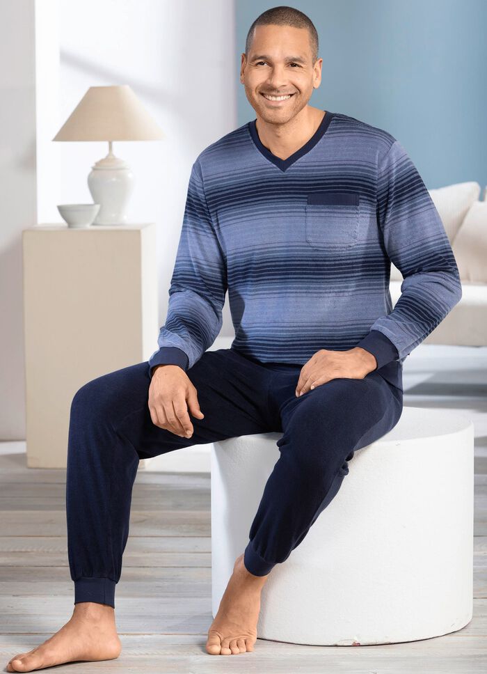 Badstof pyjama met V-hals en manchetten 