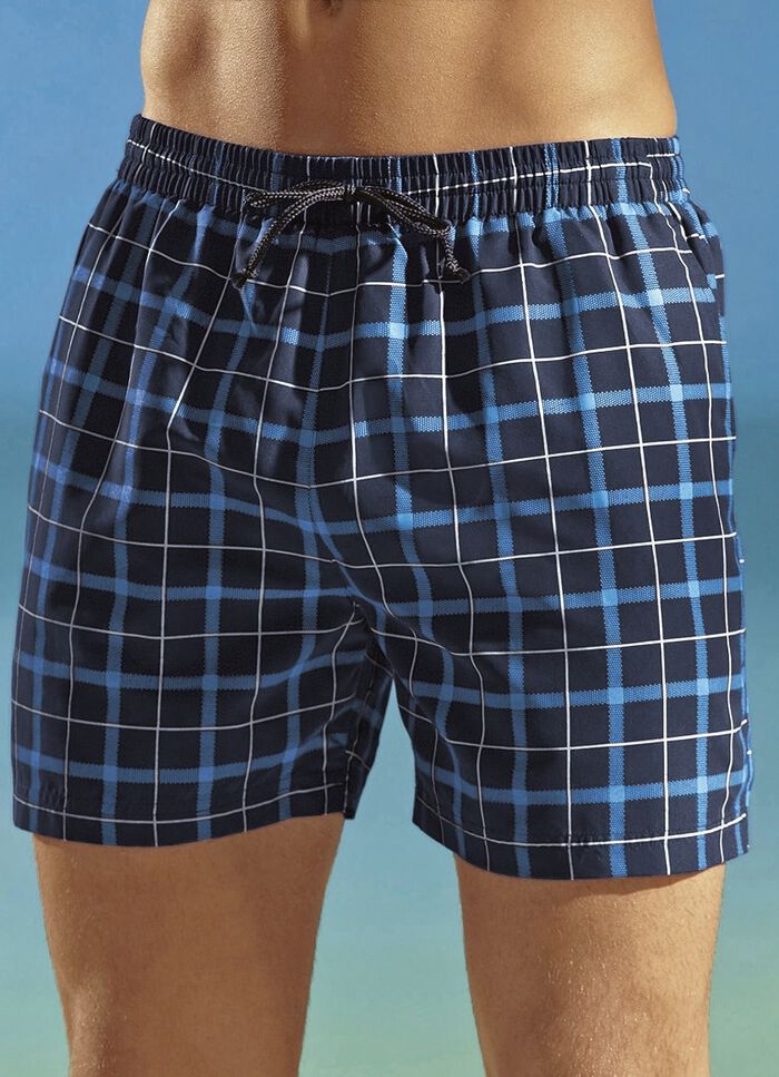 Zwemshort met ruitjespatroon, microvezel 