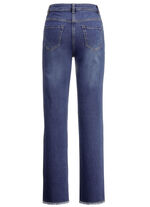 Jeans met trendy franjes aan de zoom DONKERBLAUW