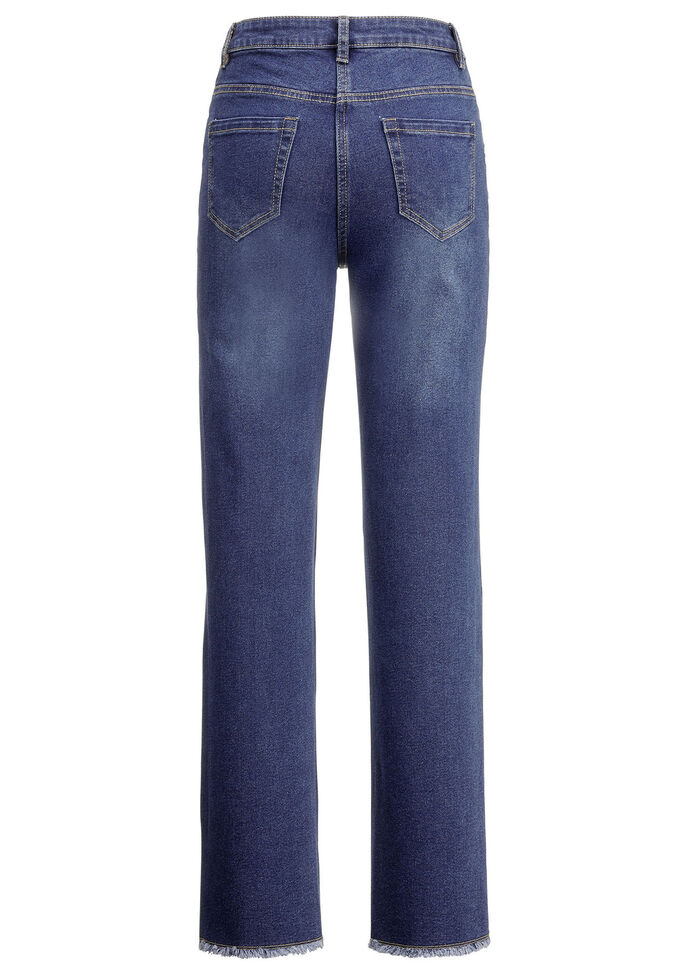 Jeans met trendy franjes aan de zoom DONKERBLAUW