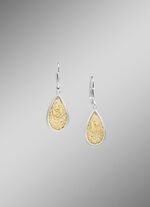 Druppelvormige oorbellen met een artistiek tweekleurig design 