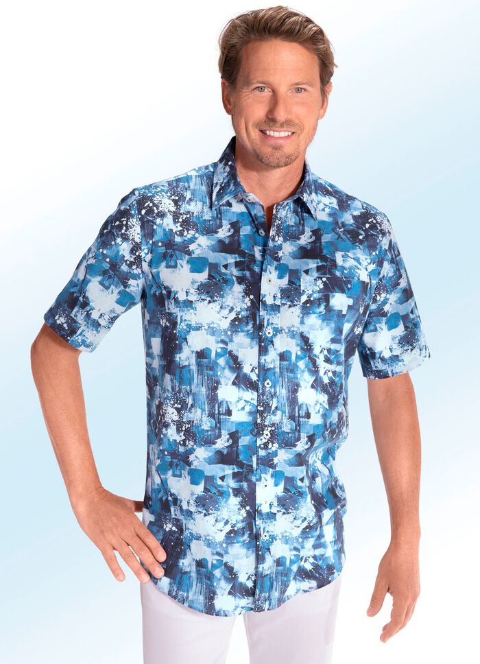 Bedrukt overhemd met borstzak BLAUW-WIT