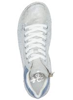 Rieker veterlaarsje van origineel bedrukt synthetisch materiaal ZILVER-GRIJS-BLAUW